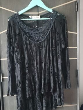 Joseph Ribkoff Black Crochet Lace Tunic Top